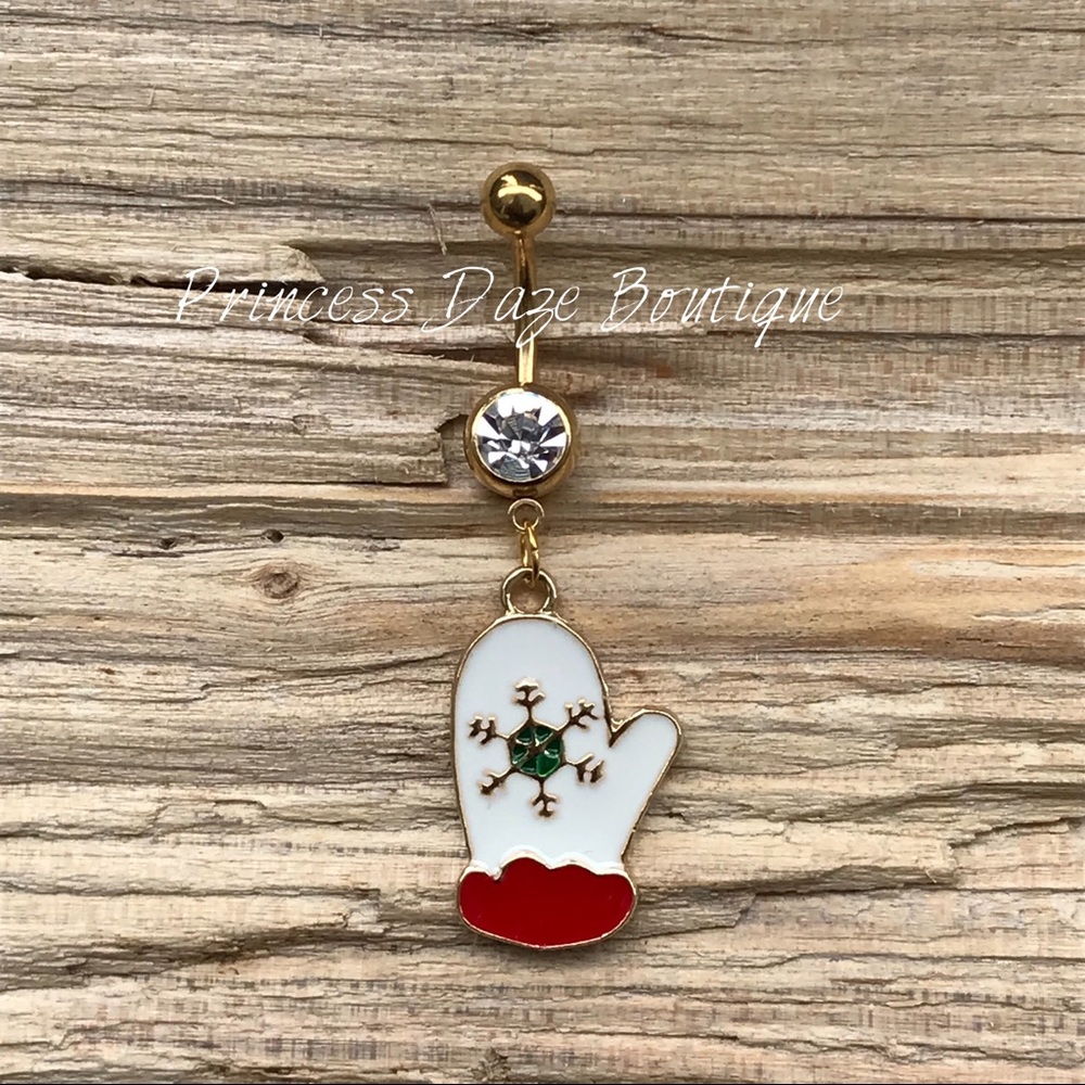Gold Snowflake Mitten Belly Button Ring